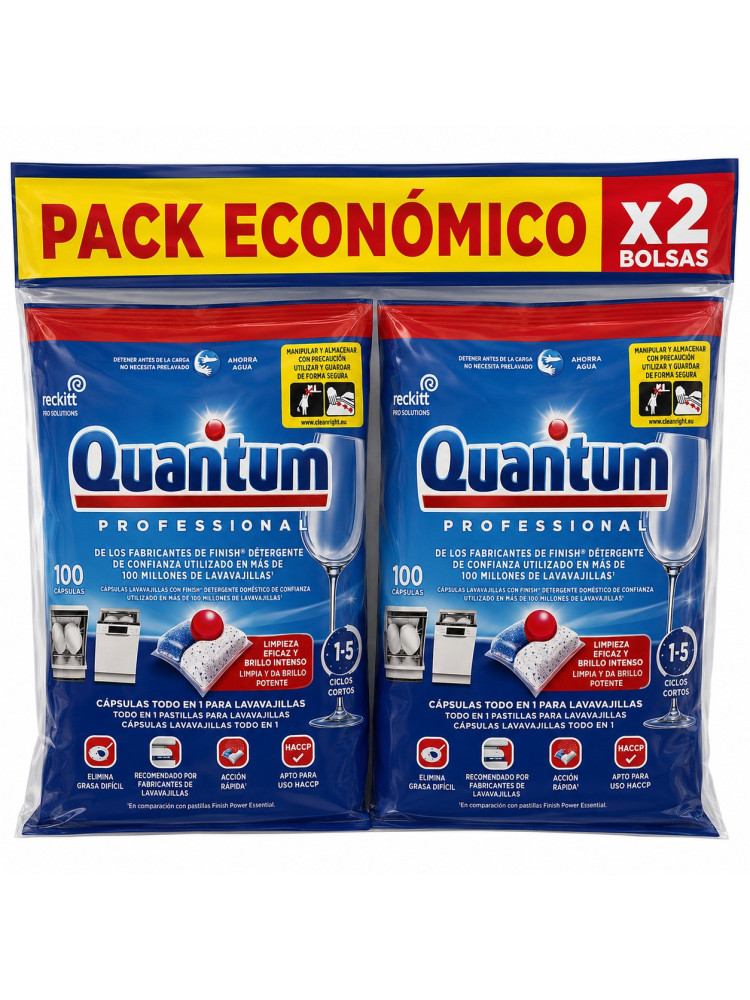 Finish Quantum Professional Cápsulas Lavavajillas 200 Unidades, Limpieza y Brillo Profesional, Disolución Rápida