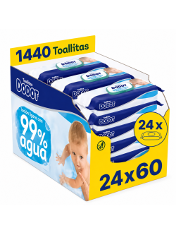 Dodot Toallitas Bebé 99% Agua Pack Ahorro 24 x 60 Toallitas, 1440 Unidades, Limpieza Suave para Piel Sensible