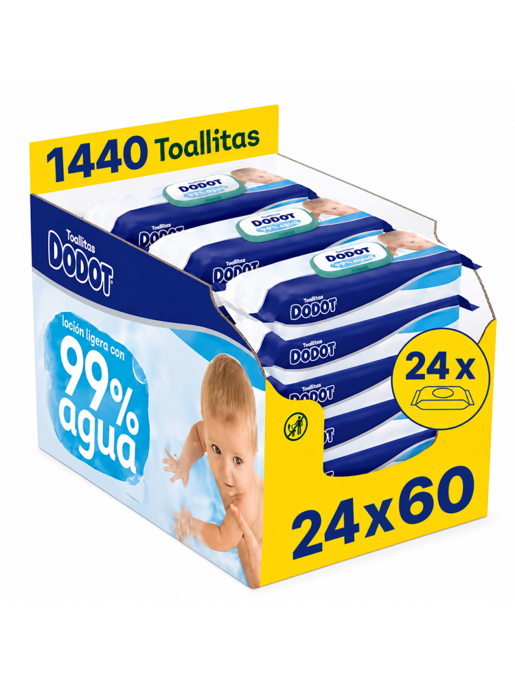Dodot Toallitas Bebé 99% Agua Pack Ahorro 24 x 60 Toallitas, 1440 Unidades, Limpieza Suave para Piel Sensible