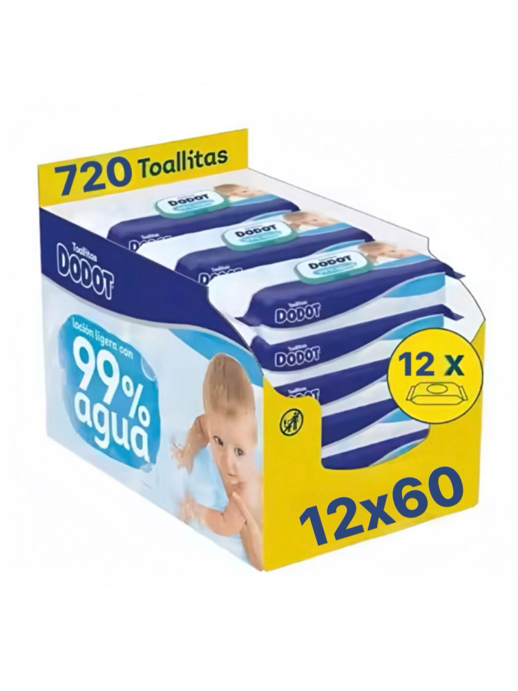 Dodot Toallitas Bebé 99% Agua Pack Ahorro 12 x 60 Toallitas, 720 Unidades, Limpieza Suave para Piel Sensible