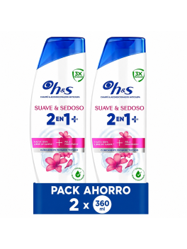 Head & Shoulders Suave y Sedoso 2 en 1 Plus Champú y Acondicionador Anticaspa, Cabello Hidratado y Brillante.Pack 2 und