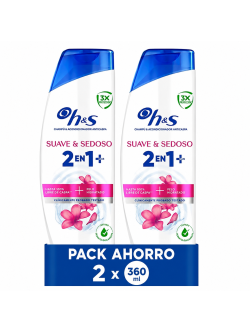 Head & Shoulders Suave y Sedoso 2 en 1 Plus Champú y Acondicionador Anticaspa, Cabello Hidratado y Brillante.Pack 2 und