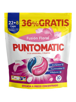 Puntomatic Fusión Floral Cápsulas Detergente Lavadora 30 Caps, Ropa Blanca y Color, Limpieza y Frescura Floral