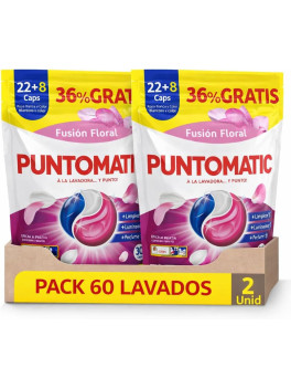 Puntomatic Fusión Floral Cápsulas Detergente Lavadora 60 Caps, Ropa Blanca y Color, Limpieza y Frescura Floral
