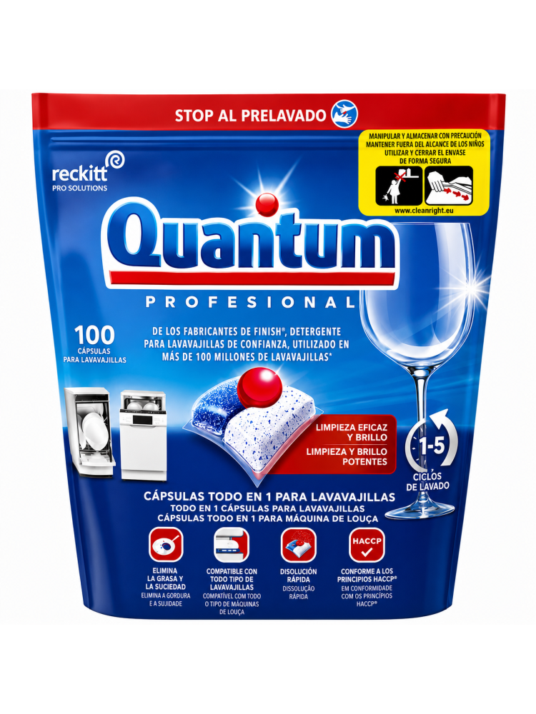 Finish Quantum Professional Cápsulas Lavavajillas 100 Unidades, Limpieza y Brillo Profesional, Disolución Rápida