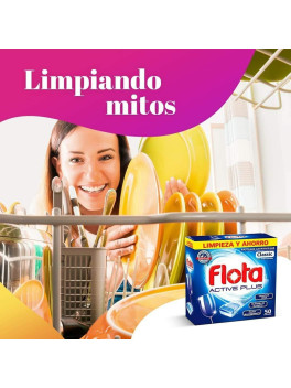 Flota Active Plus Classic Pastillas Lavavajillas 50 Lavados, Film Hidrosoluble, Poder Desengrasante y Brillo