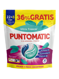 Puntomatic Ultra Frescor Cápsulas Detergente para Lavadora 30 Cápsulas, Ropa Blanca y de Color,Eficaz en Agua Fría