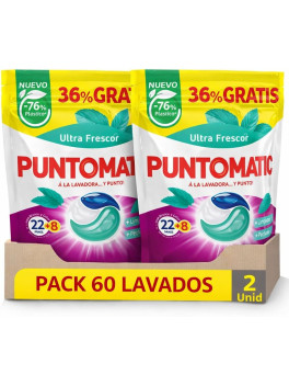 Puntomatic Ultra Frescor Pack 60 Lavados, 2 x 30 Cápsulas Detergente Lavadora,Eficaz en Agua Fría