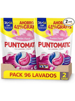Puntomatic Fusión Floral Cápsulas Detergente Lavadora 96 Caps, Ropa Blanca y Color, Limpieza y Frescura Floral