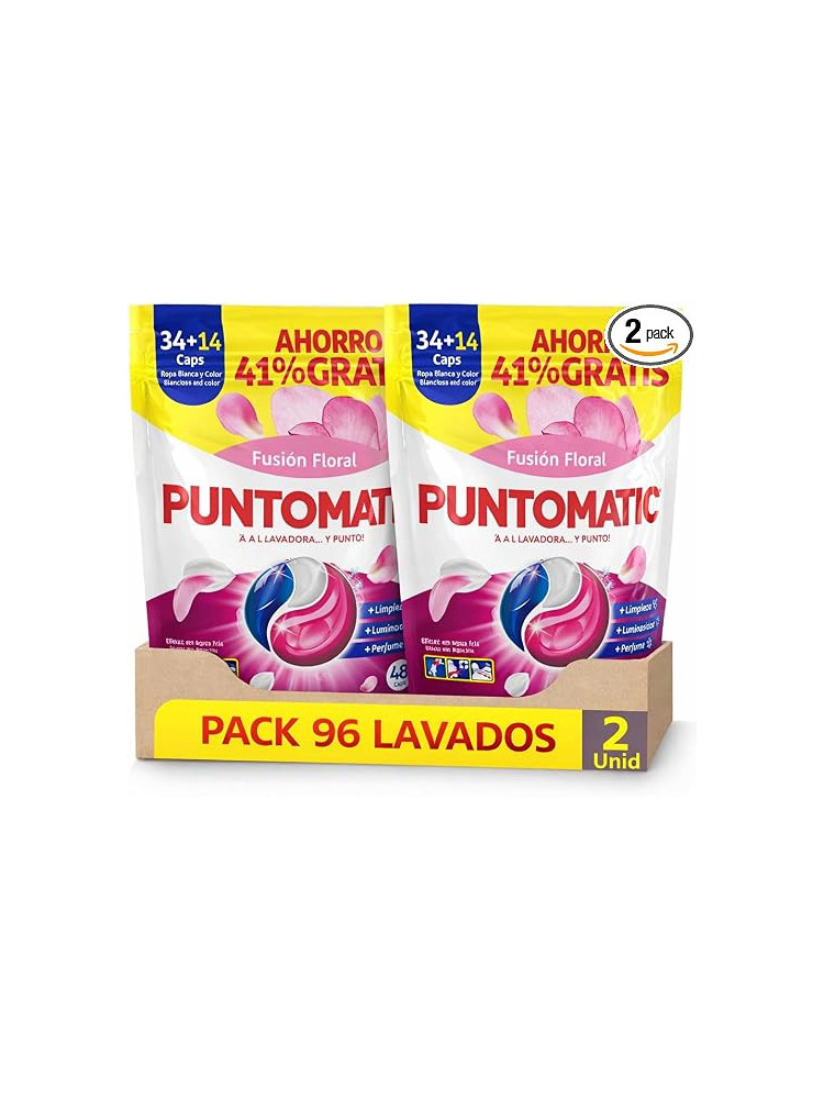 Puntomatic Fusión Floral Cápsulas Detergente Lavadora 96 Caps, Ropa Blanca y Color, Limpieza y Frescura Floral