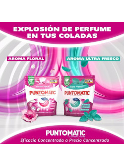 Puntomatic Fusión Floral Cápsulas Detergente Lavadora 96 Caps, Ropa Blanca y Color, Limpieza y Frescura Floral